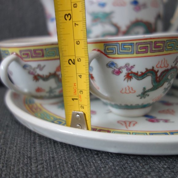 Ceramic Dragon Design Tea Pot (1),  Tea Cups (4) and Tray/Plate (1) - Picture 12 of 16